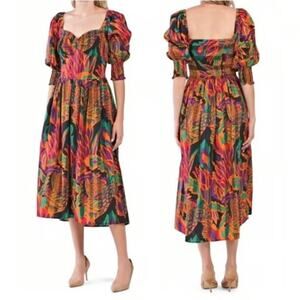 House of Harlow 1960 Meadow Print Smocked Midi Dress - Multicolor - Size L